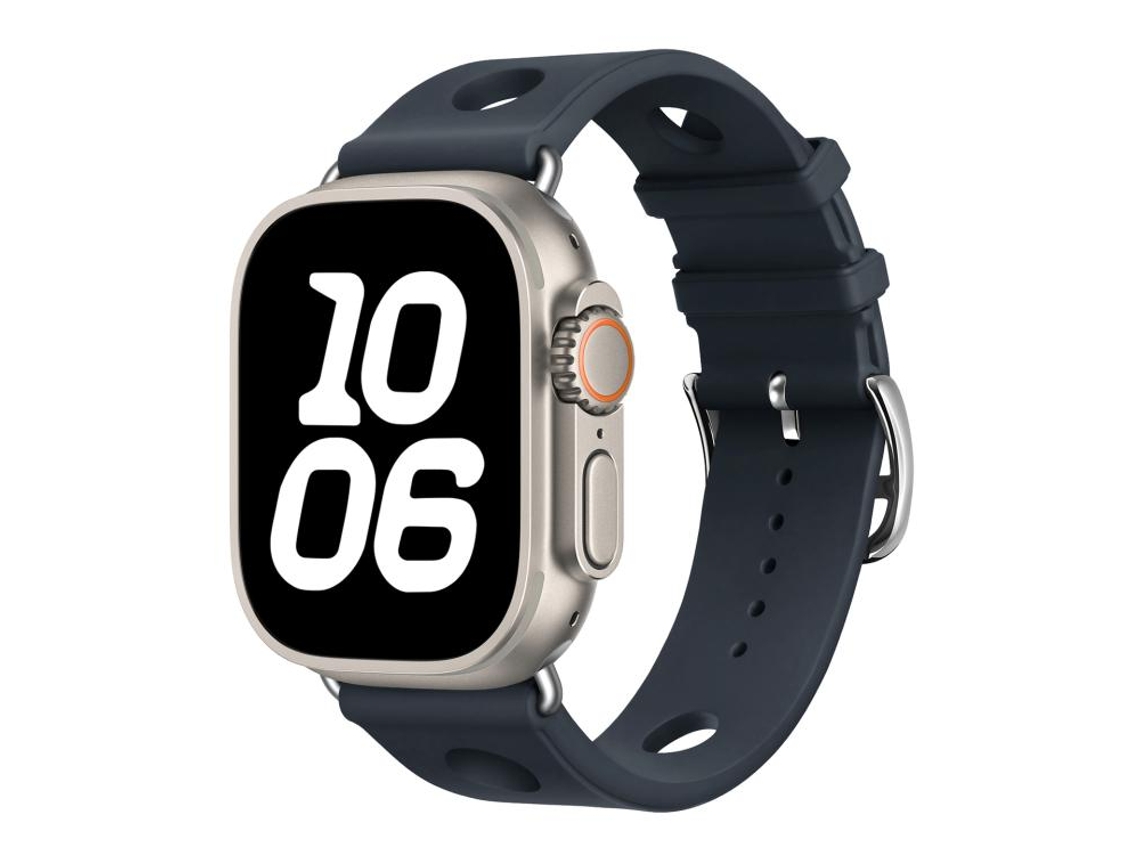 Correa para Apple Watch de 42/41/40/38 mm - Silicona negra con orificios para hebilla y textura de escalera.