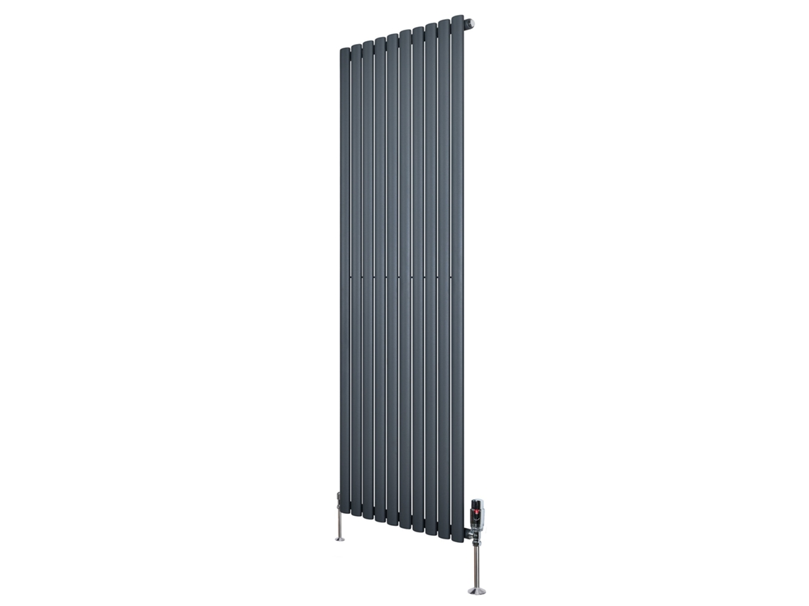 Radiador ovalado de una sola columna de 1800x600 mm - Gris antracita, 1585 W, acero al carbono, válvulas termostáticas cromadas.