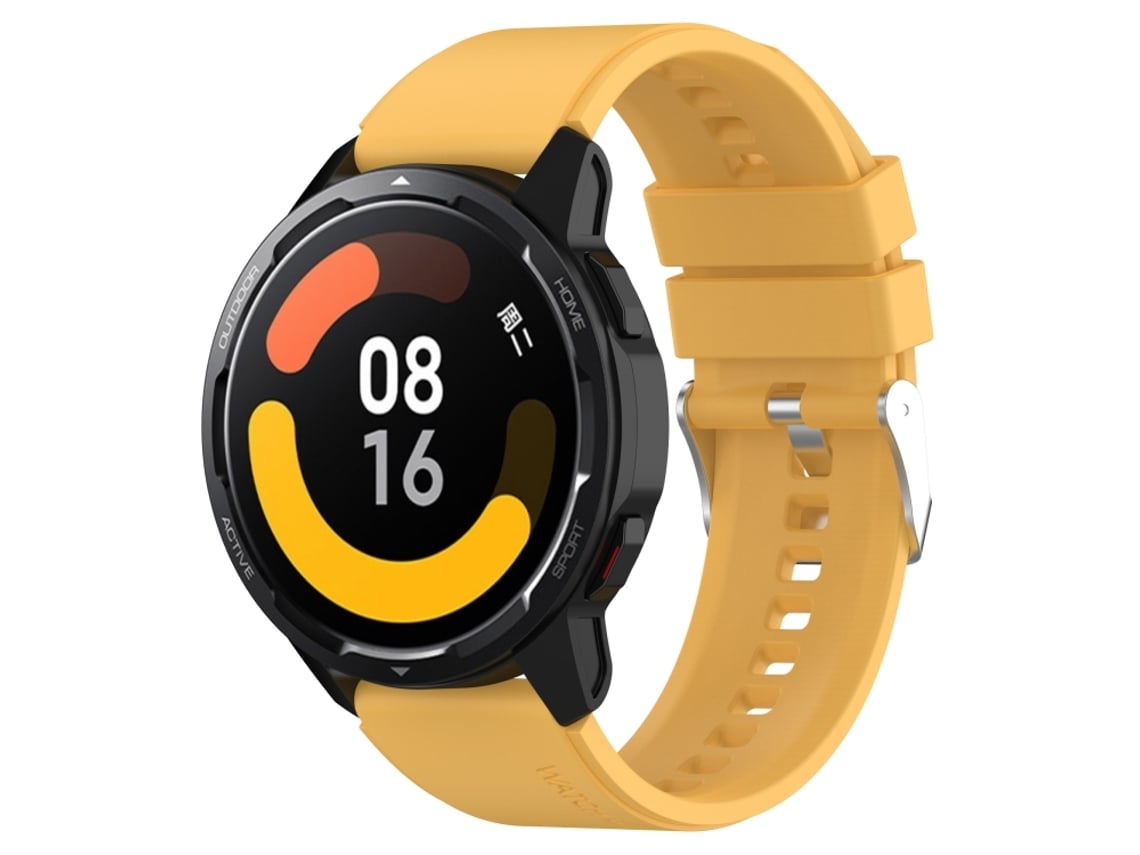 Bracelete Para Samsung Galaxy Watch Active (40mm) - Silicone Com Cabeça Saliente - Fivela Prata (20mm) - Amarelo