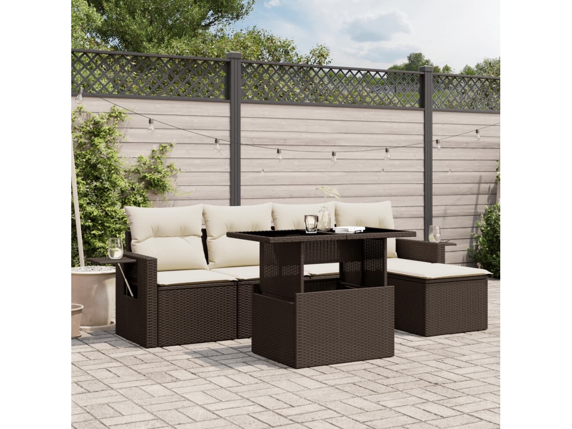 Conjunto de sofá de jardín de 6 piezas con cojines de mimbre marrón de DKD Home Decor