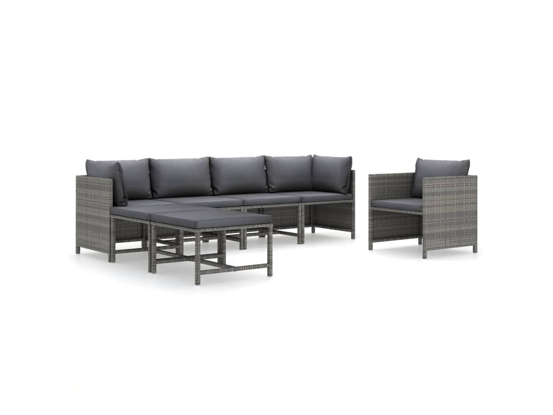 Maison Exclusive - Set De Muebles De Jardín 7 Pzas Y Cojines Ratán Sintético Gris