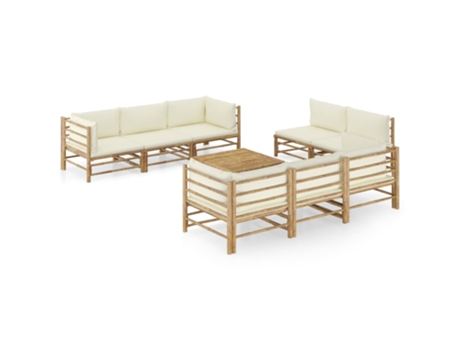 MAISON EXCLUSIVE Set de muebles de jardín 9 piezas bambú y cojines blanco crema