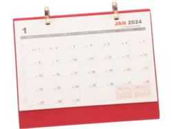 Calendário De Mesa Com Argolas Em Espiral Dupla, Em Couro Vermelho E Dourado.