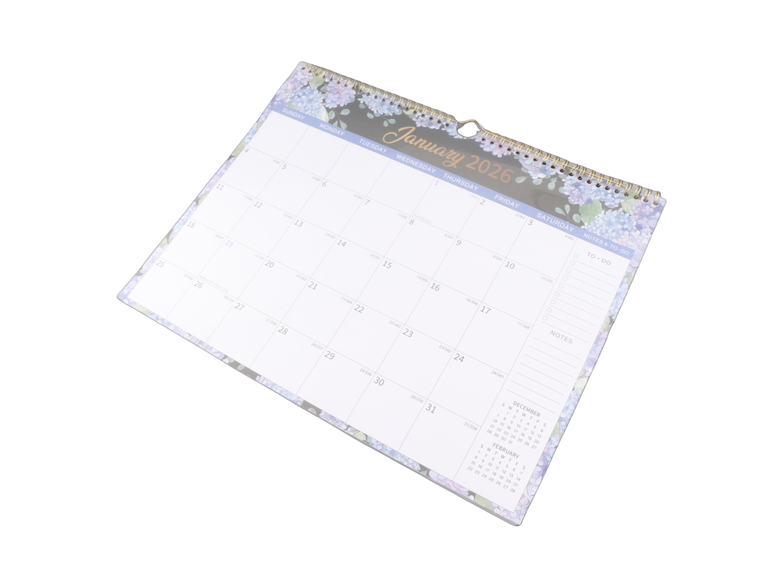 Calendario De Pared De 12 Meses Para 2026 Con Blocs De Notas Grandes, Diseño Floral, 372 X 288 Mm.