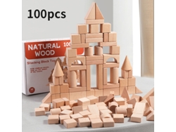 Set De 100 Bloques De Madera Natural Con 14 Formas Distintas, Para Apilar Y Construir, Regalo Perfecto Para Niños Y Centros Escolares.