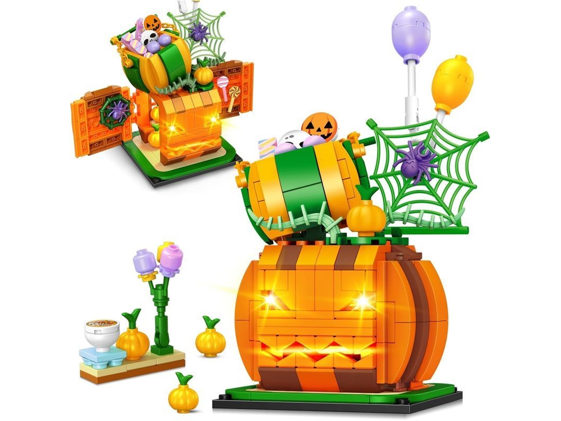 Juguete de construcción de calabaza de Halloween con luces LED, 335 piezas