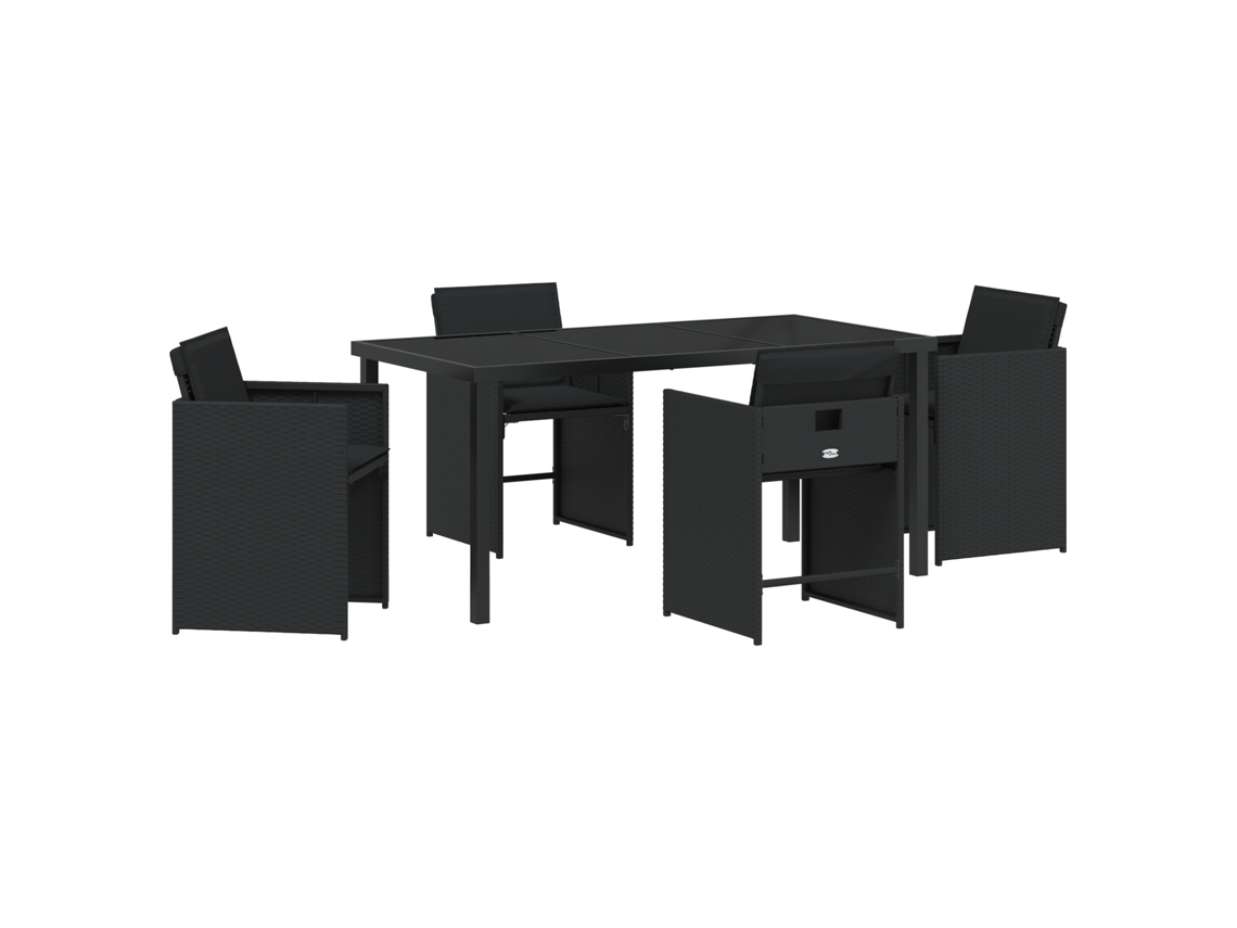Conjunto 5 De Comedor De Jardín De Vidaxl  Con Cojines Negro Poliratán