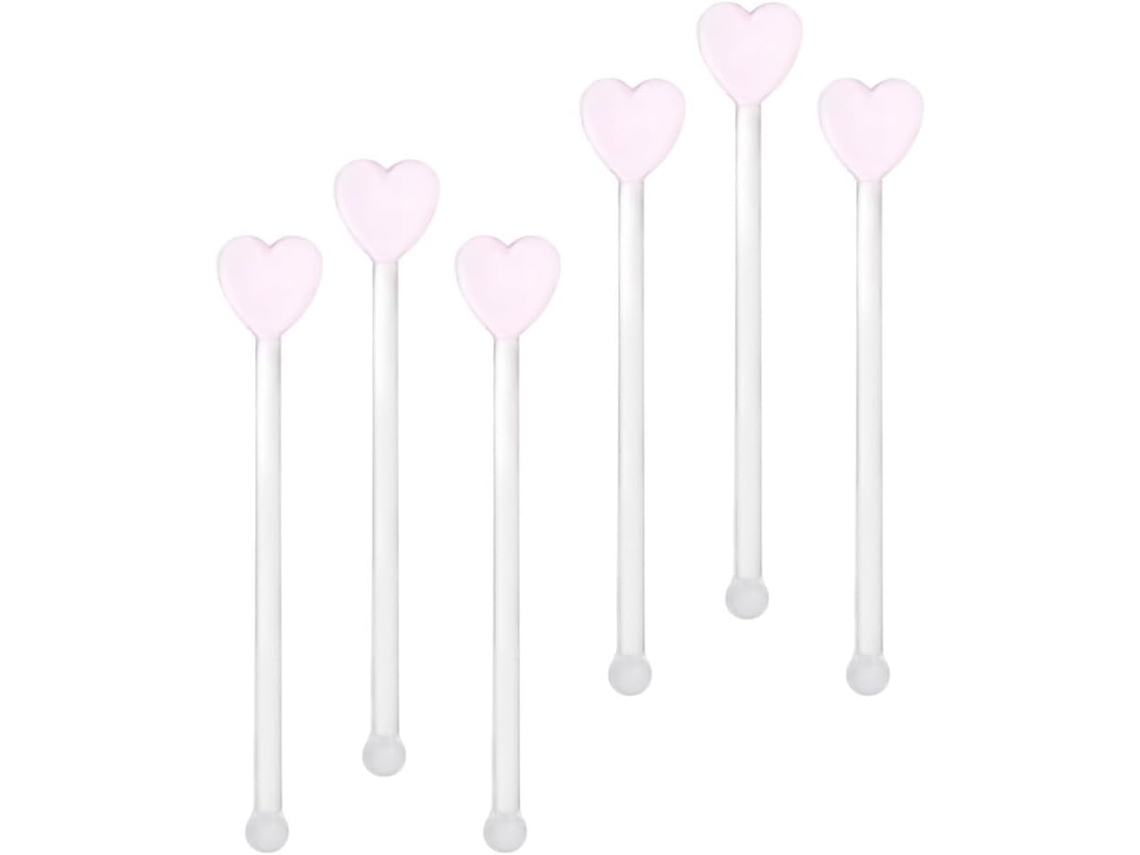 Juego De 6 Brochetas De Cóctel De Cristal Con Forma De Corazón Para Bar.