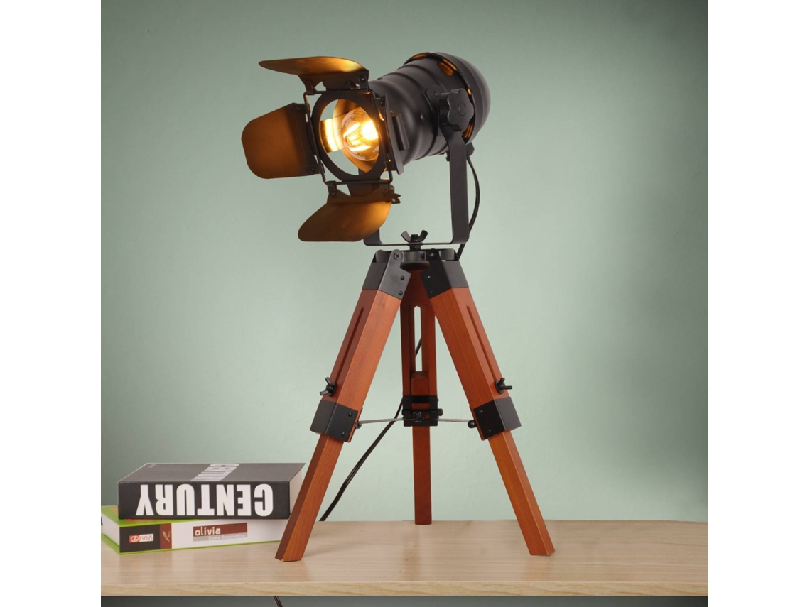 Lámpara de mesa antigua con mini trípode de cine