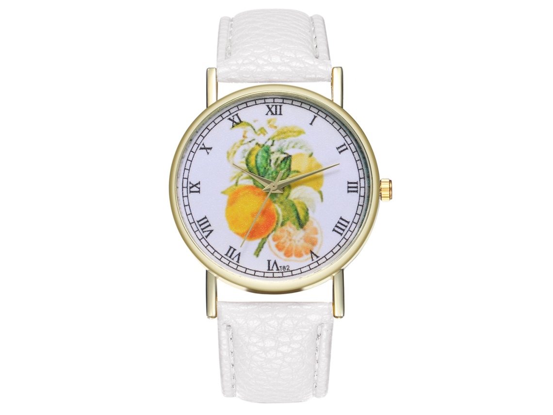 Reloj De Pulsera De Cuero Para Hombre/mujer Con Estampado De Frutas, Cuarzo, Estilo Casual Y Moderno, Color Blanco.
