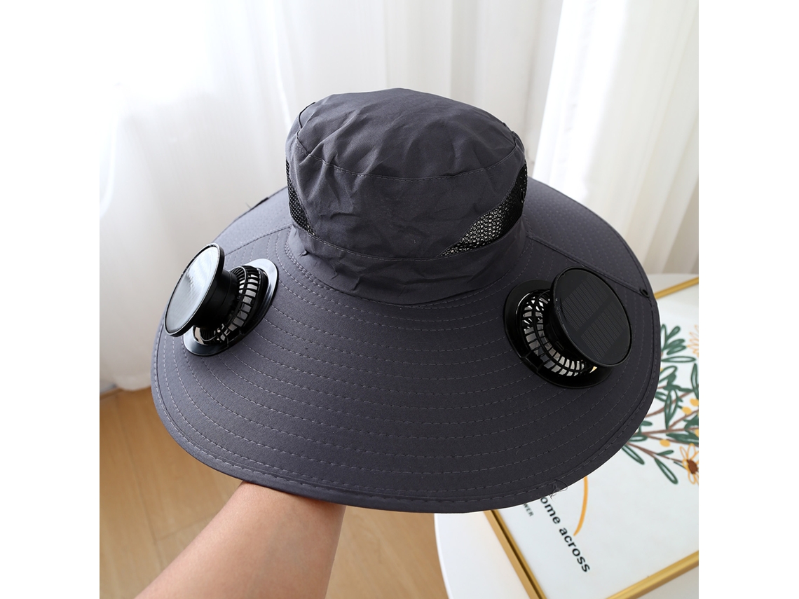 Sombrero Con Ventilador Solar (redondo, Gris Oscuro), Recargable, Parasol Para Pesca Al Aire Libre Y Protección Solar.