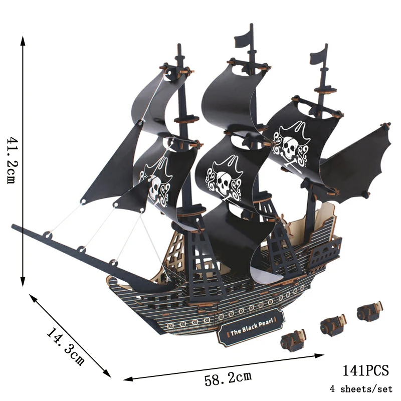 (perla Negra) Rompecabezas De Madera 3d Barco Pirata - Barco De Vela De Madera Para Armar Tú Mismo Perla Negra