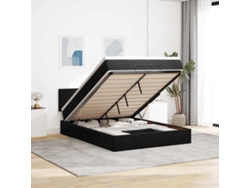 Estructura Cama Otomana Colchón Terciopelo Negro 140x200cm