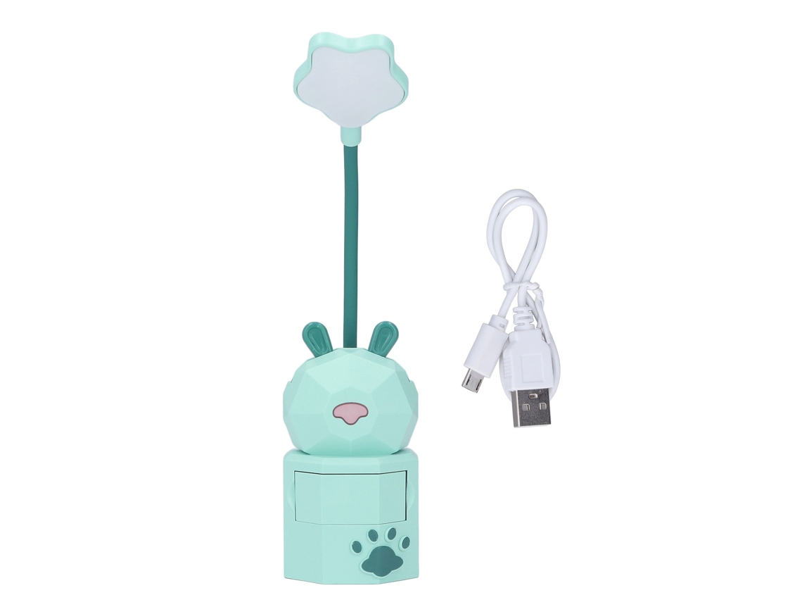 Lámpara de lectura infantil USB con forma de conejo de dibujos animados, cuello flexible, caja de almacenamiento segura y duradera, luz ambiental de escritorio.