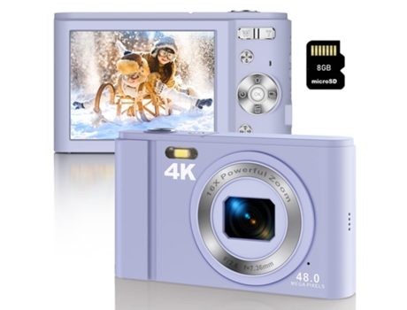 Cámara fotos digital infantil compacta DC303 cámara 4K 48MP Enfoque automático ZOOM 16X Pantalla de 2,8 pulgadas + 8G - Violeta LKC