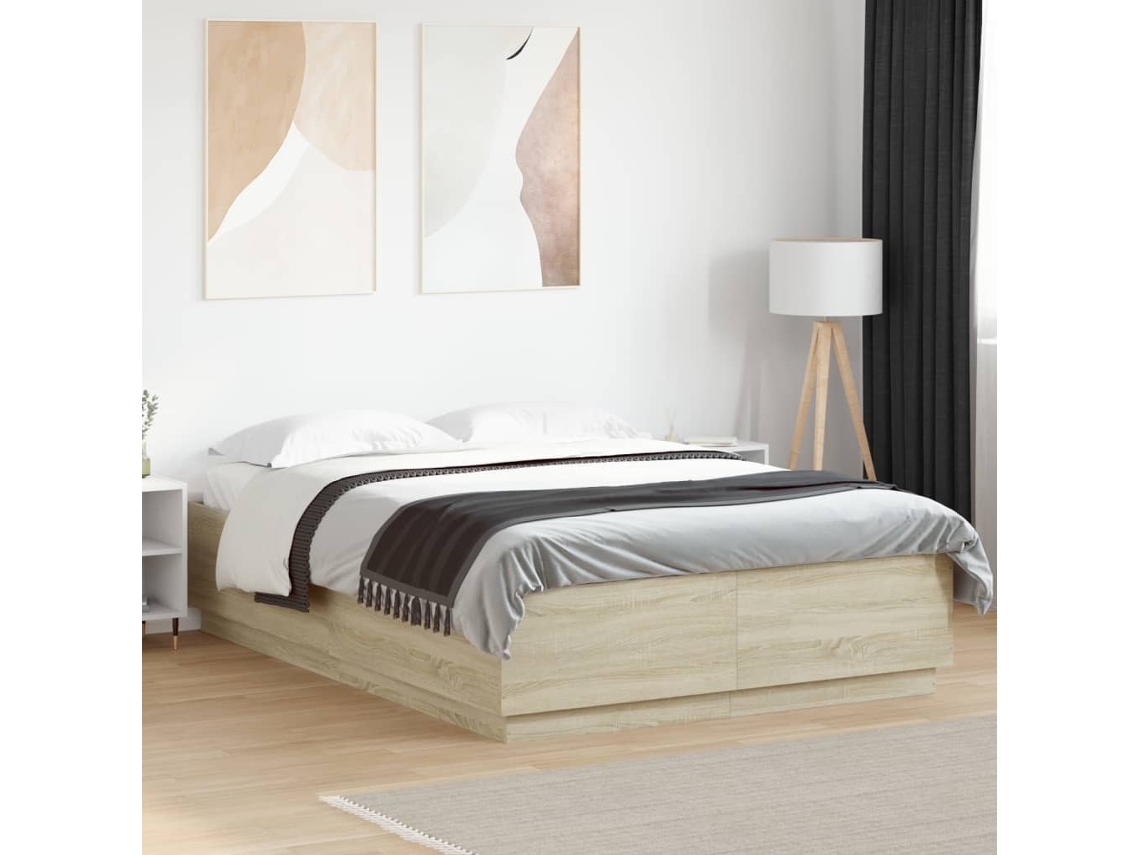 Estructura Cama Con Luces Led Madera Roble Sonoma 120x200 Cm