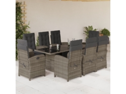 Conjunto de comedor de jardín DKD Home Decor de 9 piezas con cojines, ratán gris