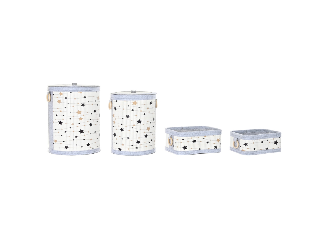 Set 4 Cesta Bambú Fieltro Estrellas 36x36x50cm