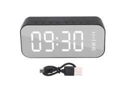 Reloj despertador retro Baok con altavoz Bluetooth, subwoofer digital y espejo para dormitorio y escritorio.