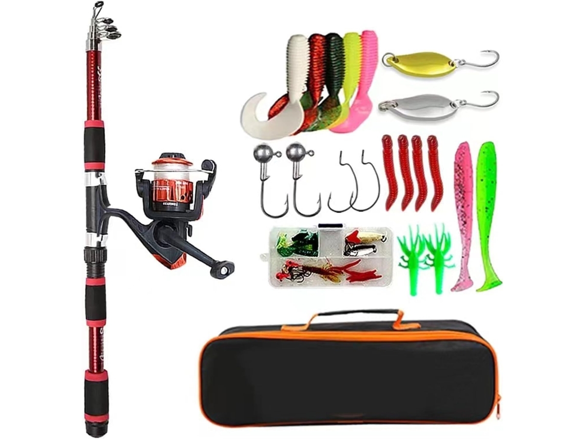 Juego De Caña Pescar, Kit Completo Con Telescópica Y Carrete Giratorio, Anzuelos Para Cebo, Viaje, Pescar (...