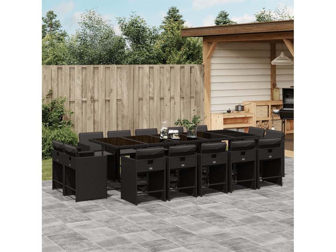Juego de comedor de jardín de 15 piezas con cojines de mimbre negros de DKD Home Decor