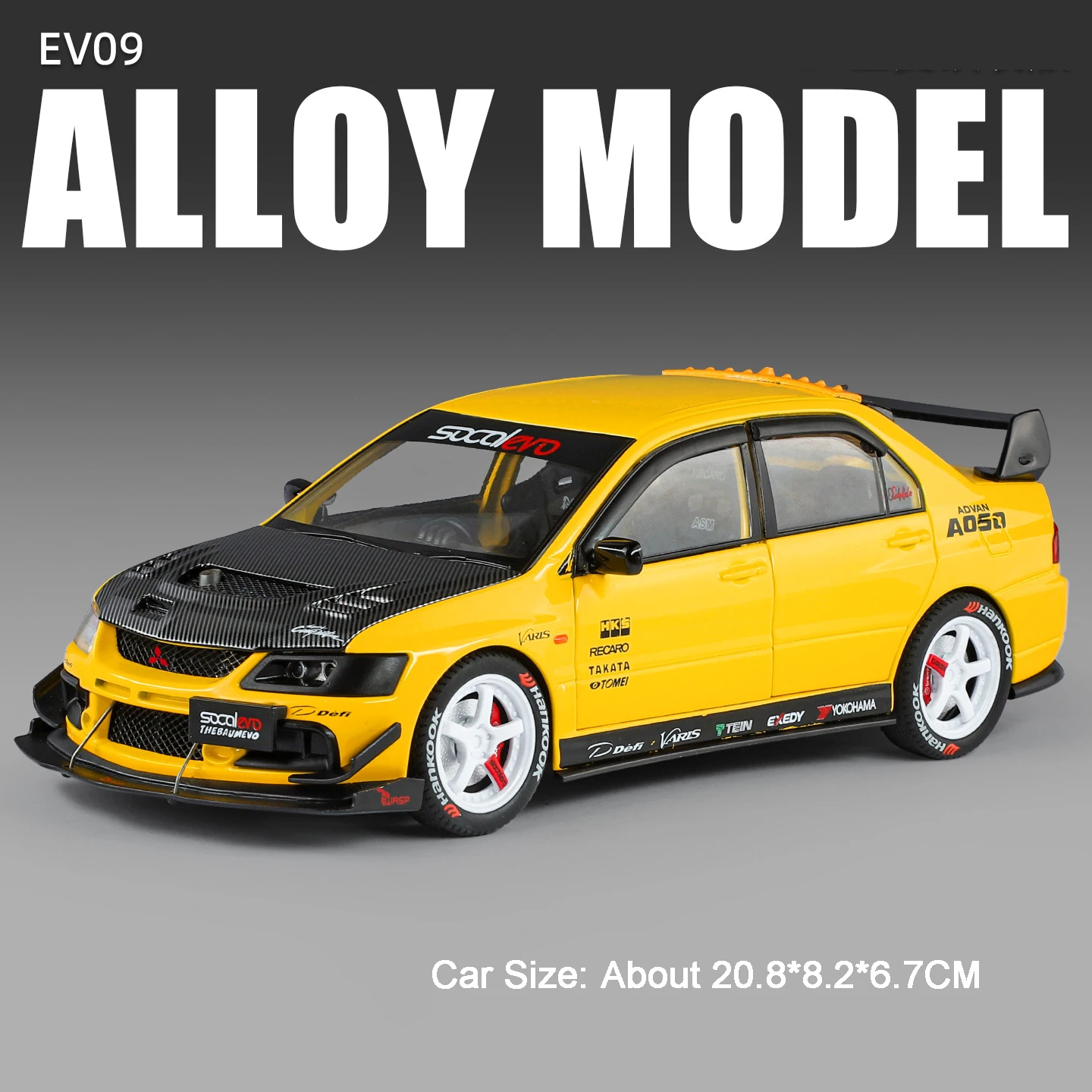 (evo9 Amarillo) Escala 1:24 - Modelo De Coche De Juguete, Simulación, Modelo De Metal Fundido A Presión