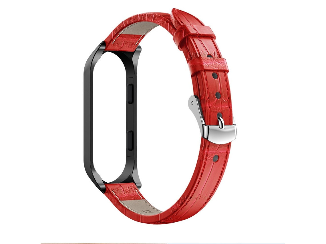 Correa de piel auténtica textura de cocodrilo para Xiaomi Mi Band 3/Mi Smart Band 4 - tinto