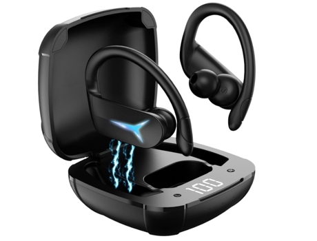 Auriculares Bluetooth para deportes con micrófono, auriculares inalámbricos impermeables IPX5 con caja de carga, pantalla digital, auriculares de C...