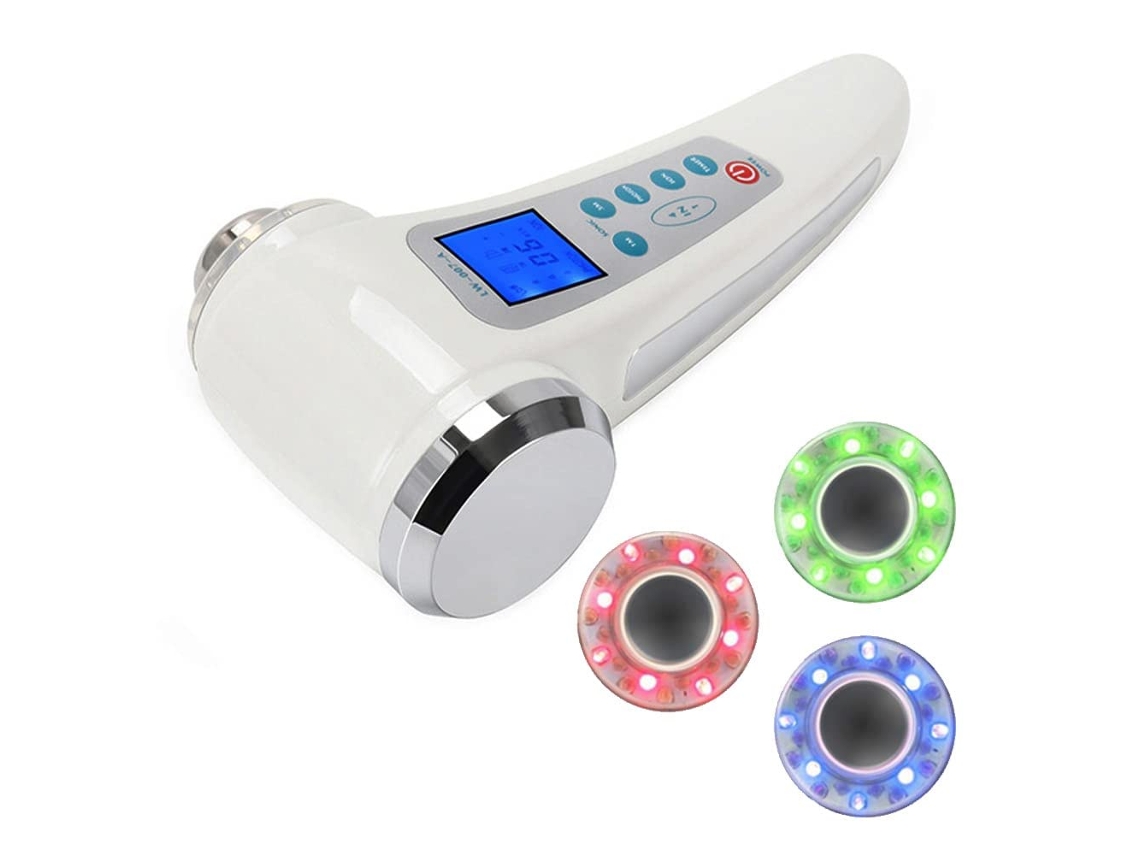 Dispositivo ultrasónico profesional de doble transductor con fototerapia para reafirmar y rejuvenecer la piel (blanco)