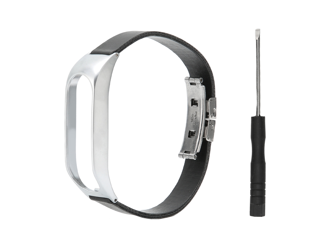 Correa de cuero de repuesto negra y plateada para reloj táctil Baoj-tomtom