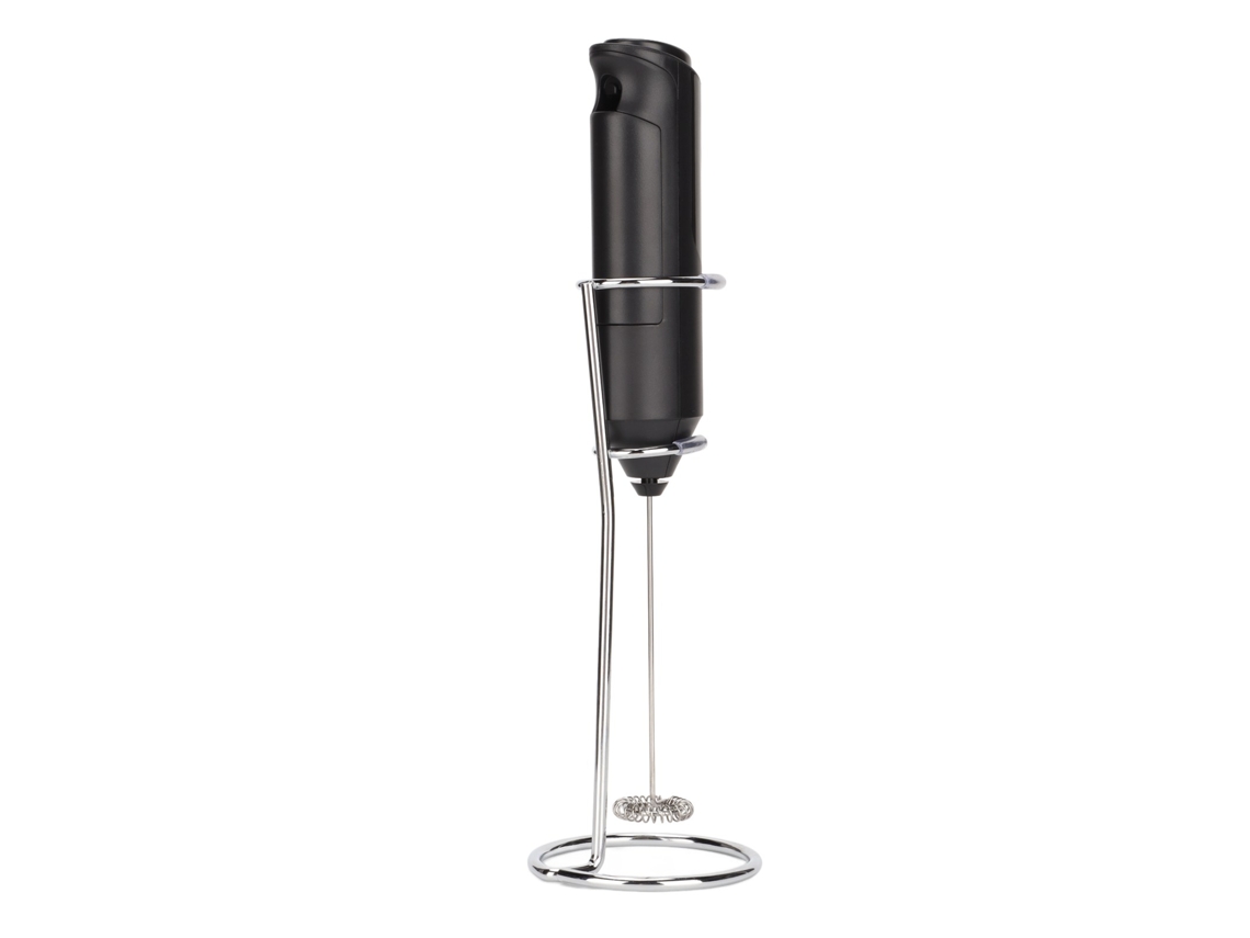 Espumador de leche de mano de acero inoxidable, batidor eléctrico para bebidas con soporte para café