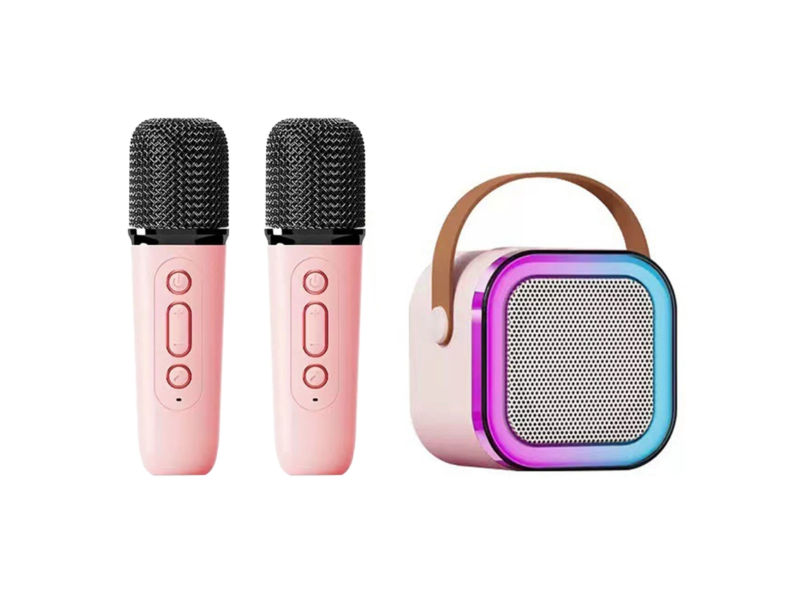 Máquina De Karaoke Portátil Con 2 Micrófonos Inalámbricos, Efectos De Luz, Bluetooth, Altavoz De Alta Calidad, Color Rosa.
