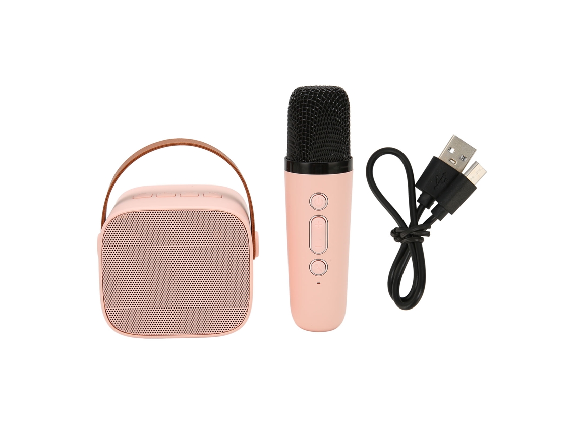 Conjunto De Alto-falante E Microfone Bluetooth Retro Portátil Com Karaokê Hd Estéreo Recarregável Para Festas Rosa