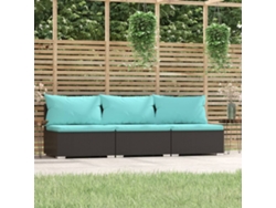 Sofá de mimbre de 3 plazas con cojines en negro, Dkd Home Decor