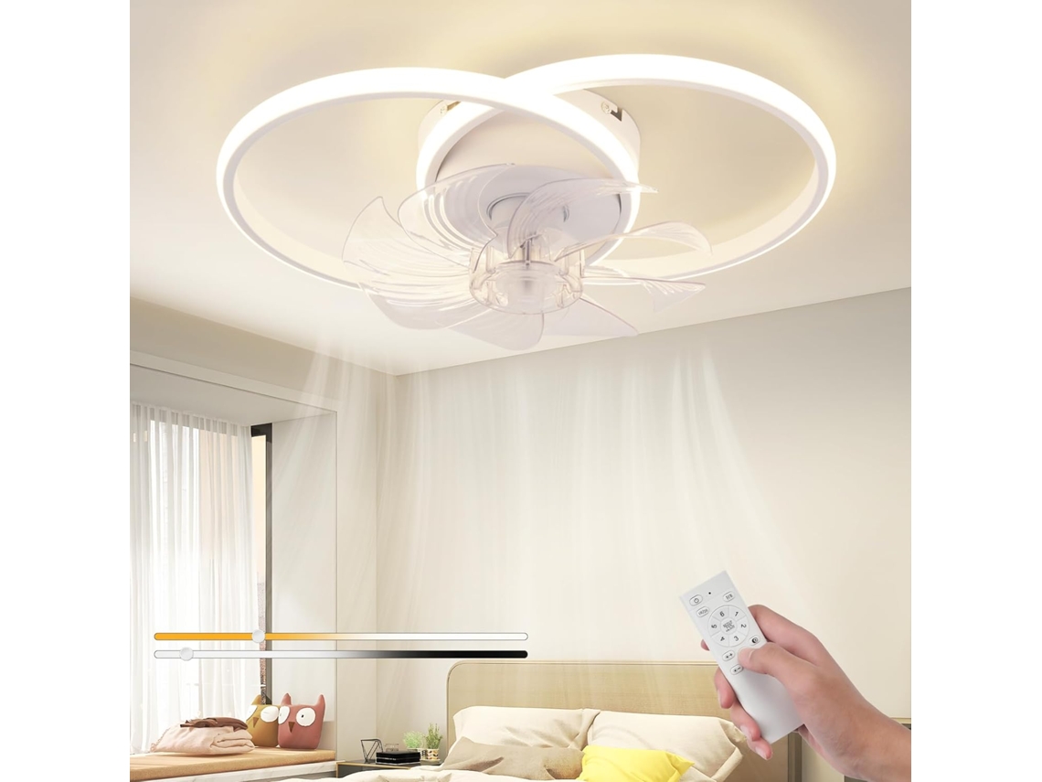 Zmh Ventilador De Techo Con Luz, Silencioso Y Moderno, 36 W, 6 Velocidades, Para Dormitorio