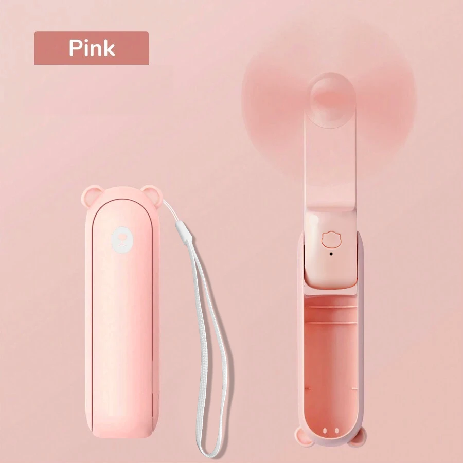 Mini Ventilador (rosa), Recargable Por Usb, 3 Velocidades Ajustables, Plegable