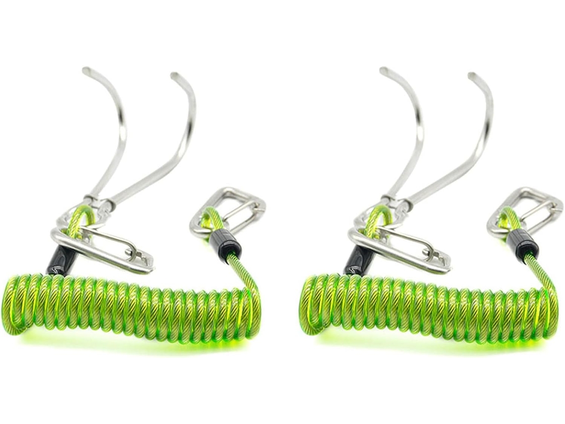 2 Ganchos De Buceo De Doble Cabeza Para Balsa En Acero Inoxidable Con Cordón De Resorte Helicoidal