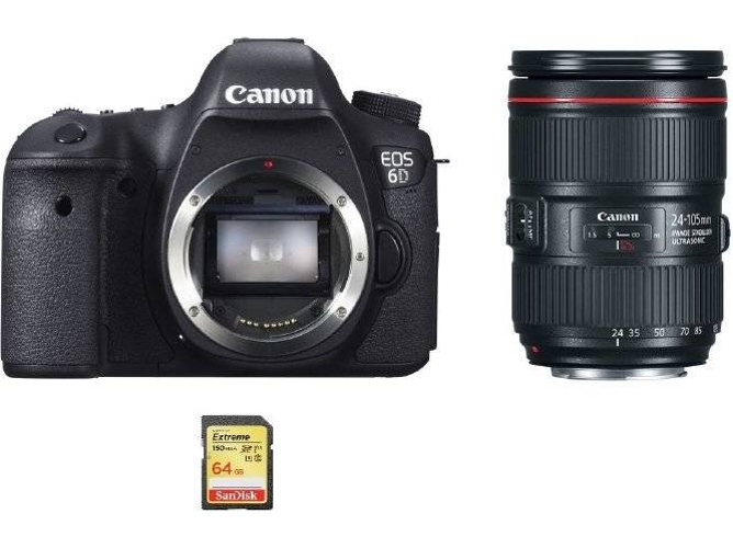 Kit Cámara Réflex CANON EOS 6D + EF 24-105MM F4L IS II USM + SD 64GB