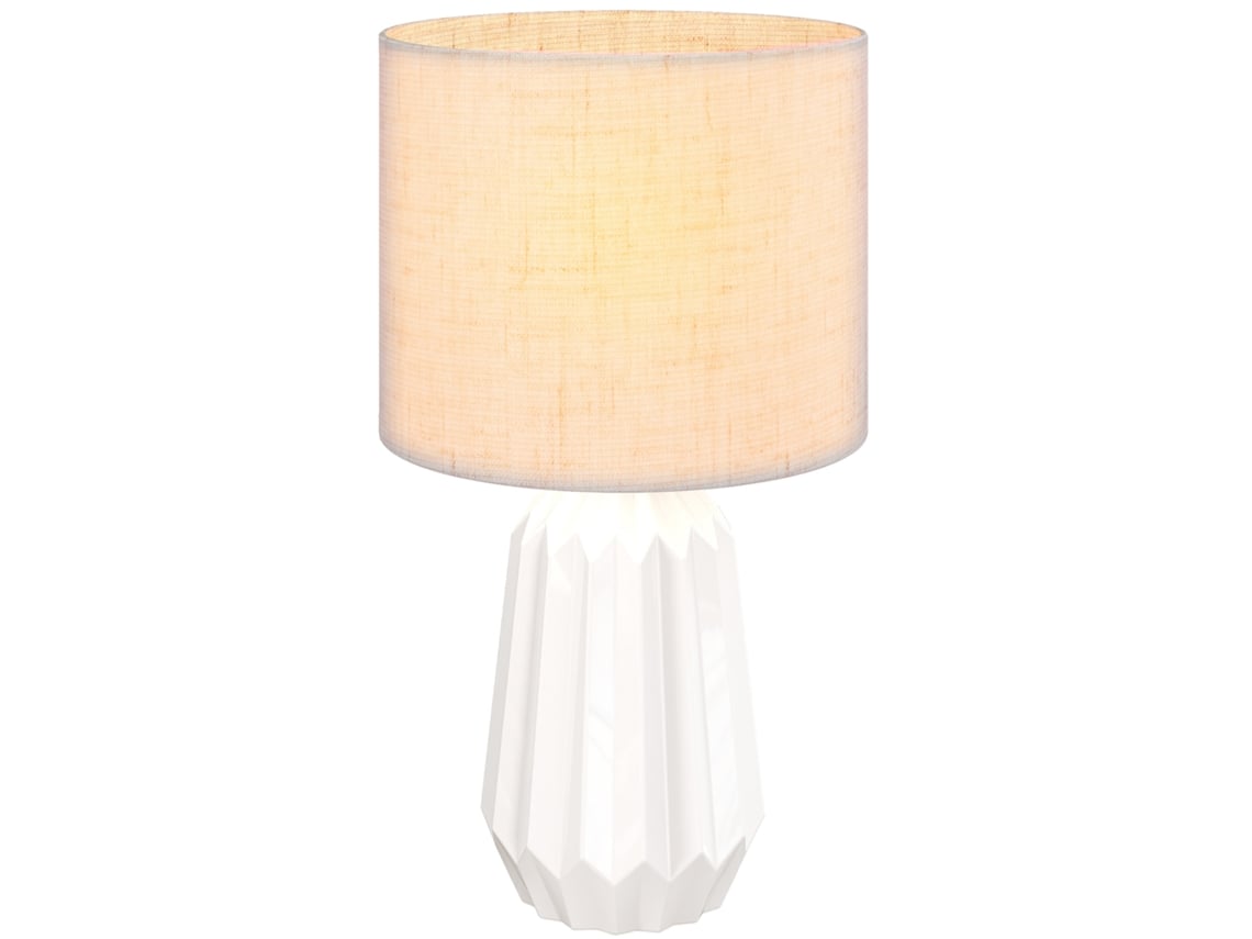 Lámpara de mesa retro con base de cerámica y pantalla de lino, 40W, para dormitorio, color blanco y beige.