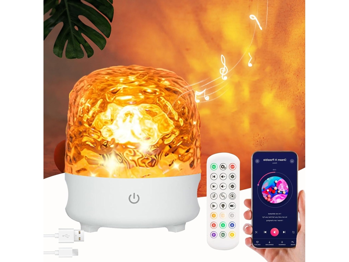 Lámpara Ocean con proyector de techo de 16 colores RGB, minialtavoz y mando a distancia Bisbisous (blanco)