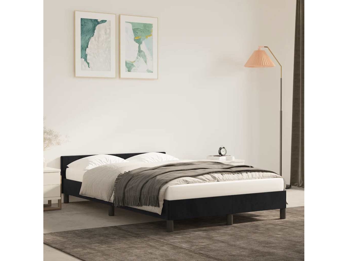 Estructura De Cama Sin Colchón Terciopelo Negro 120x200 Cm