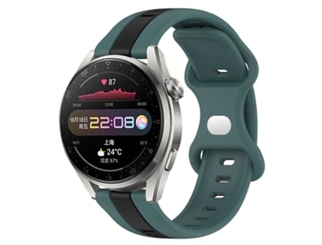 Correa Smartwatch para Huawei Watch 3 Pro Nova Silicona Bicolor con Hebilla Mariposa de 20mm (Verde + Negro)