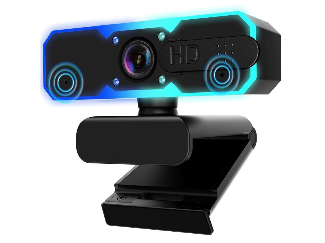 Webcam con cámara de streaming 1080P 60FPS con micrófono y luz RGB de relleno Enfoque automático Trabajo con portátil/computadora CHRONUS