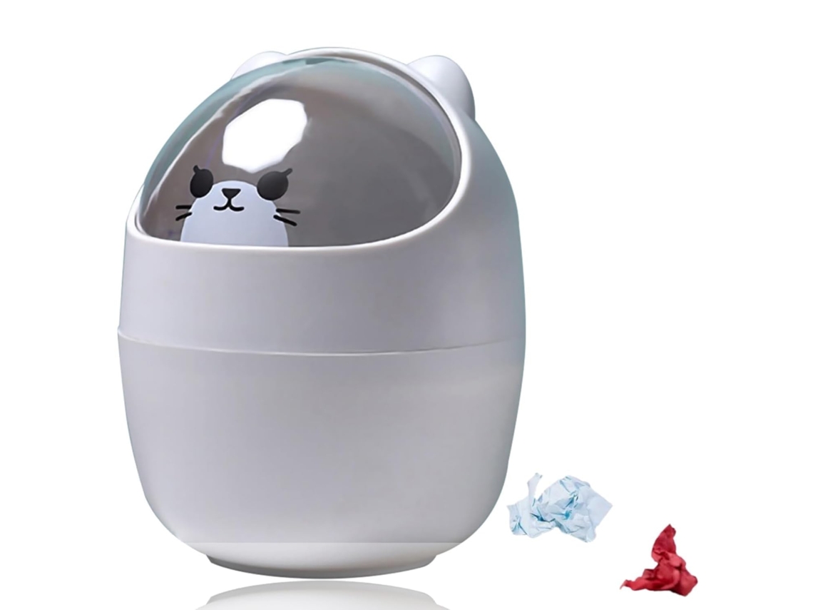 Cubo De Basura Pequeño Gris Con Tapa Que Se Mueve, Diseño De Dibujos Animados.