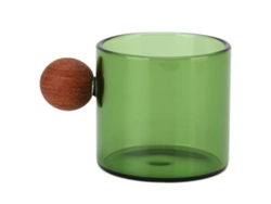 Taza de café de vidrio transparente resistente al calor con asa de bola de madera