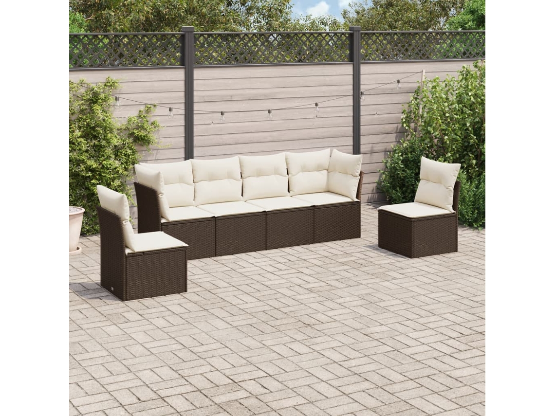 Conjunto de sofá de jardín de 6 piezas con cojines de mimbre marrón de DKD Home Decor