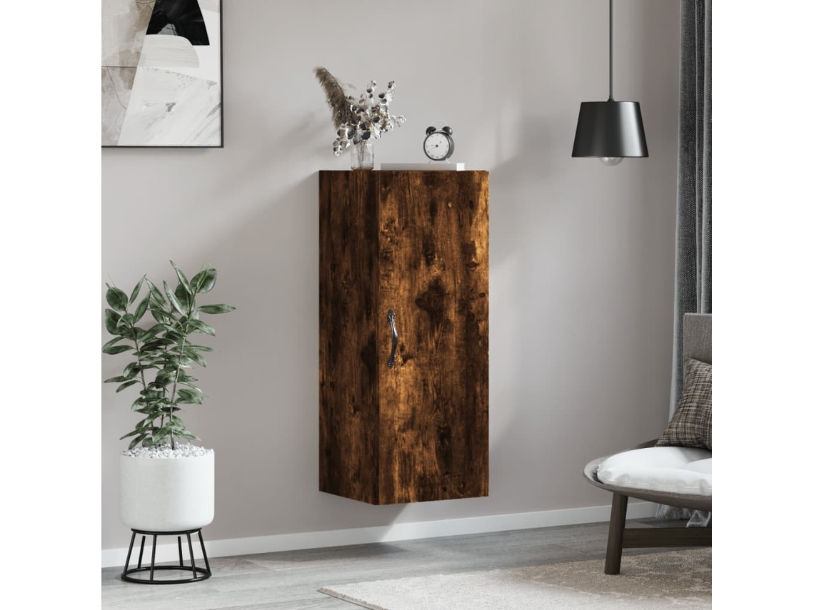 Armario De Pared Madera Ingeniería Roble Ahumado 34,5x34x90 Cm