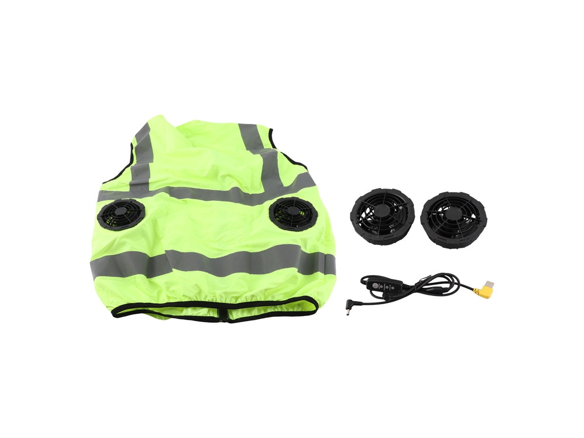 Chaleco Refrigerante Con Ventilador, Franjas Reflectantes, Recargable Por Usb, Verde Fluorescente, Xl