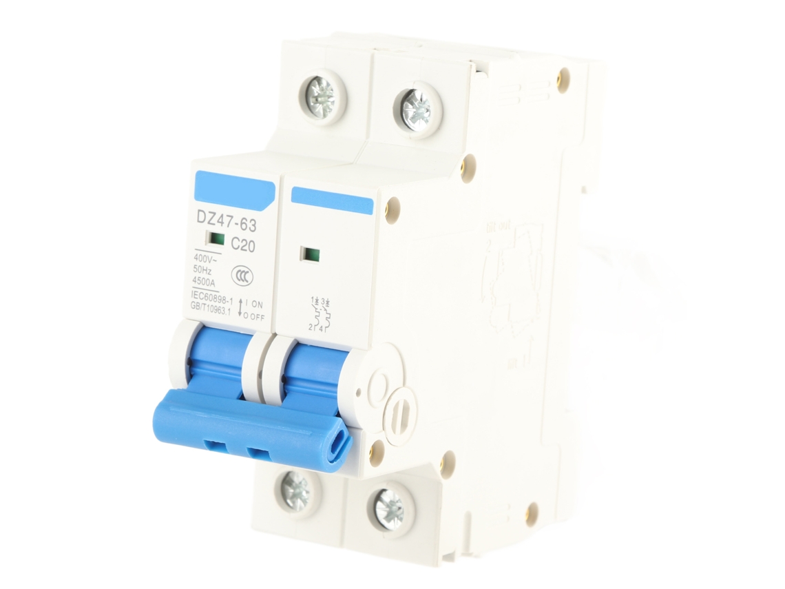 Disyuntor Miniatura De 2 Polos Dz47-63, 20 A, 400 Vca, Para Instalaciones Eléctricas Y De Energía Solar.
