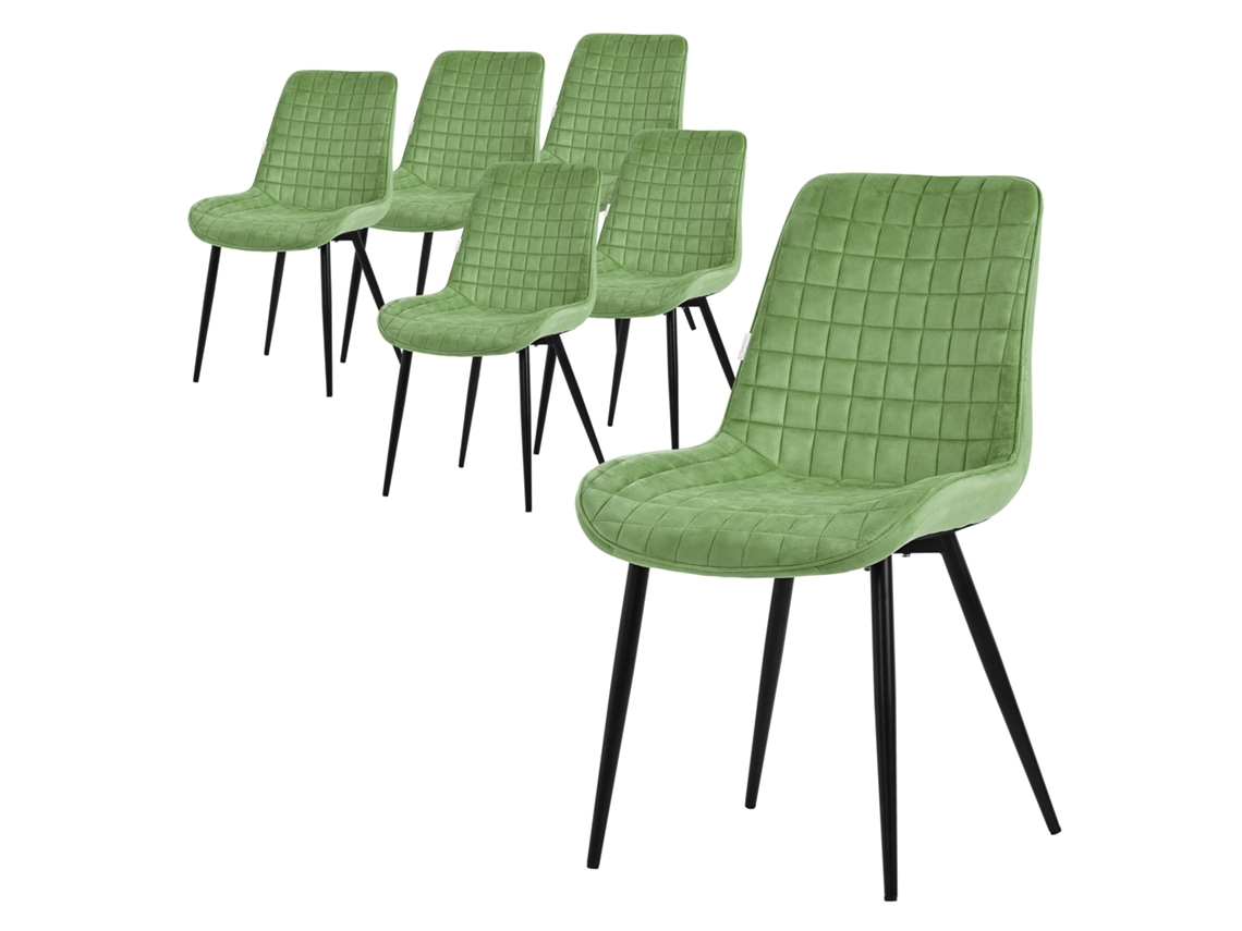 Juego de 6 sillas de comedor color salvia, asiento de terciopelo y patas de metal negro ML-DESIGN